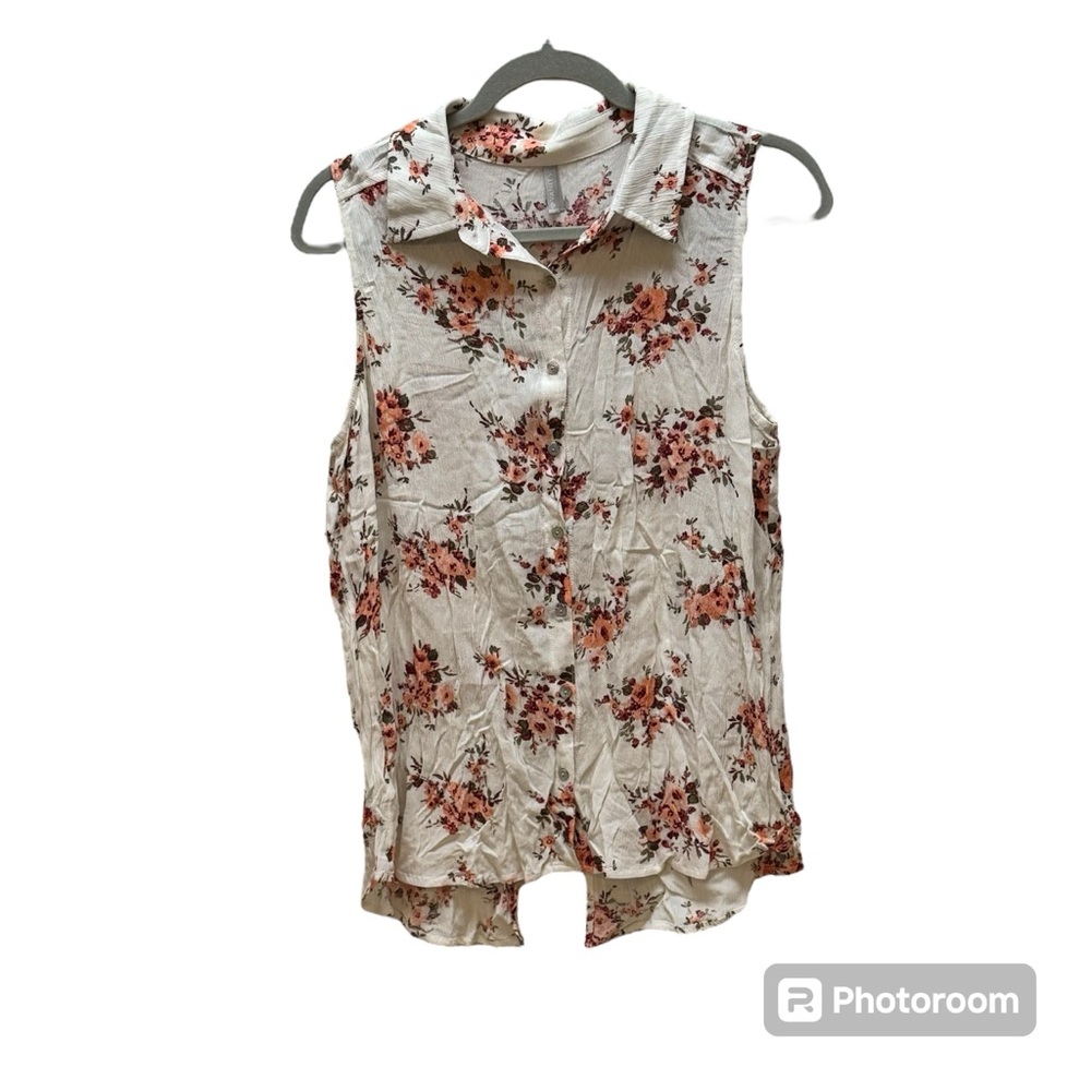 Vanity Women’s Sleeveless Button Down Floral Blouse Size Medium